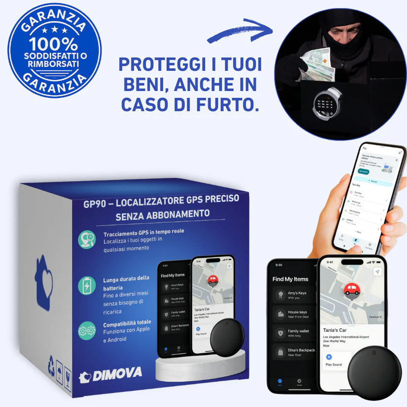 GP90 – Localizzatore GPS preciso senza abbonamento (Android/Apple)